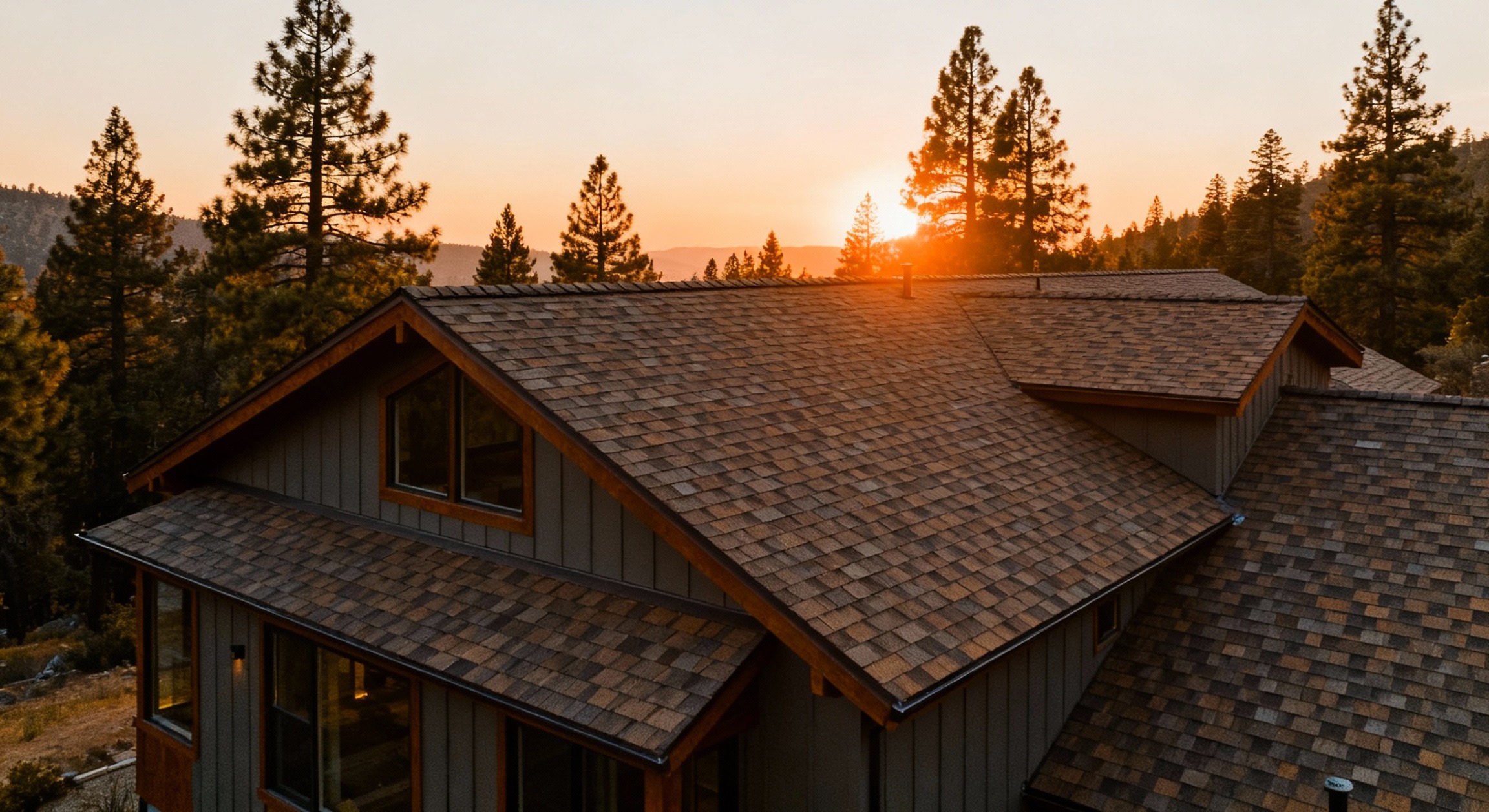 Beautiful roof at sunset in Northern California pines
